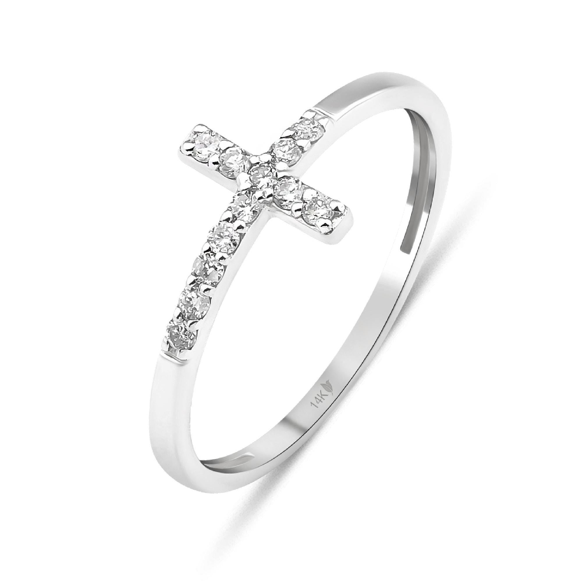 14k Solid Gold Cross Ring, Diamond Cross Ring