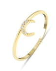 Genuine Diamond Crescent Moon Ring, Moon Ring in 14k Gold