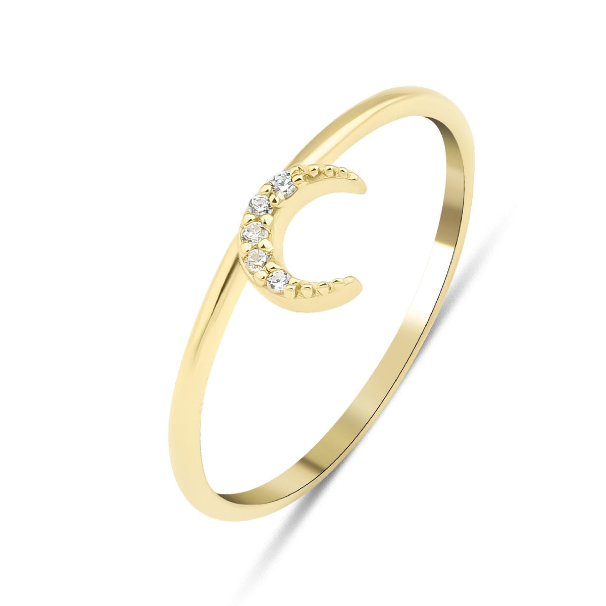 Genuine Diamond Crescent Moon Ring in 14k Gold
