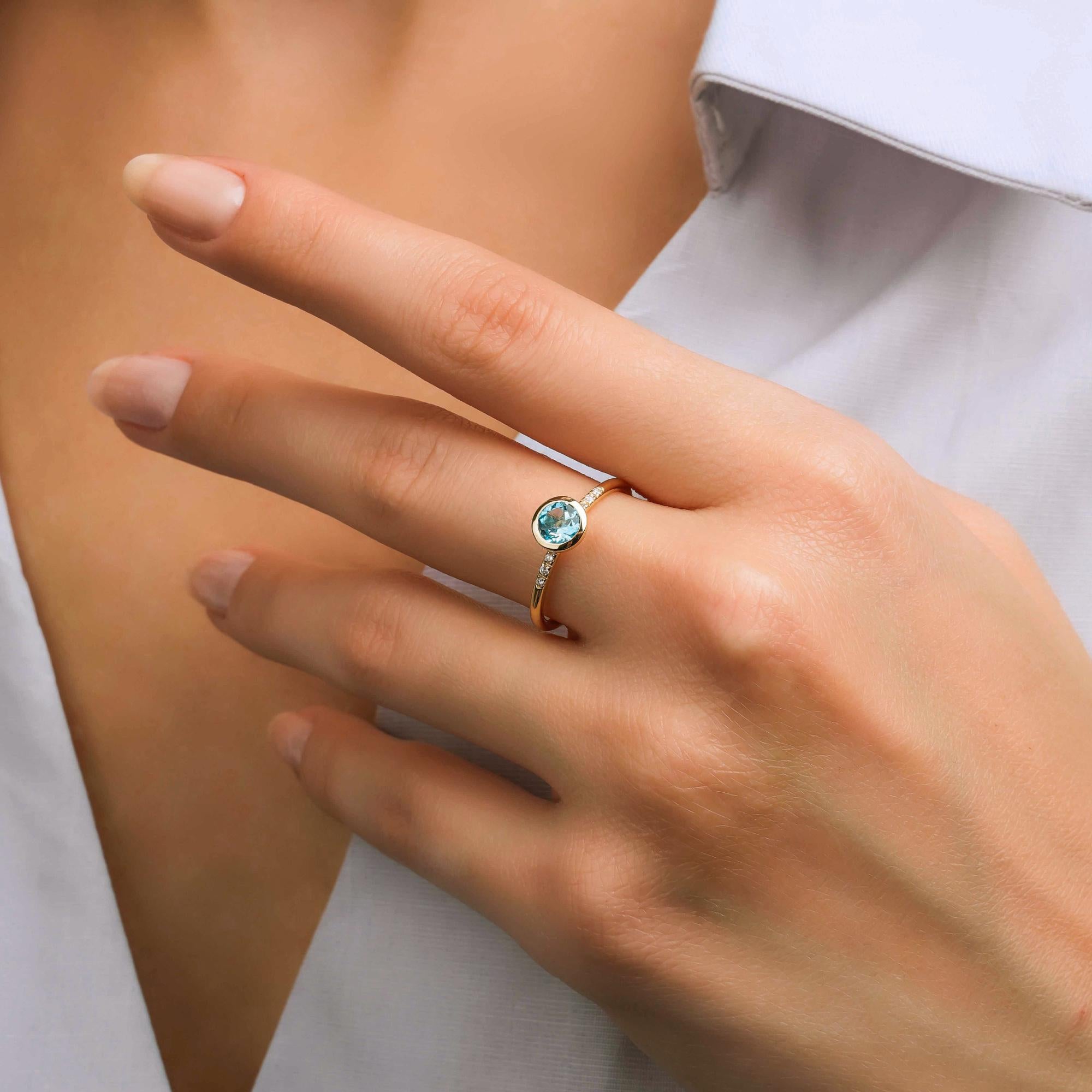 Aquamarine Engagement Ring 14k Solid Gold