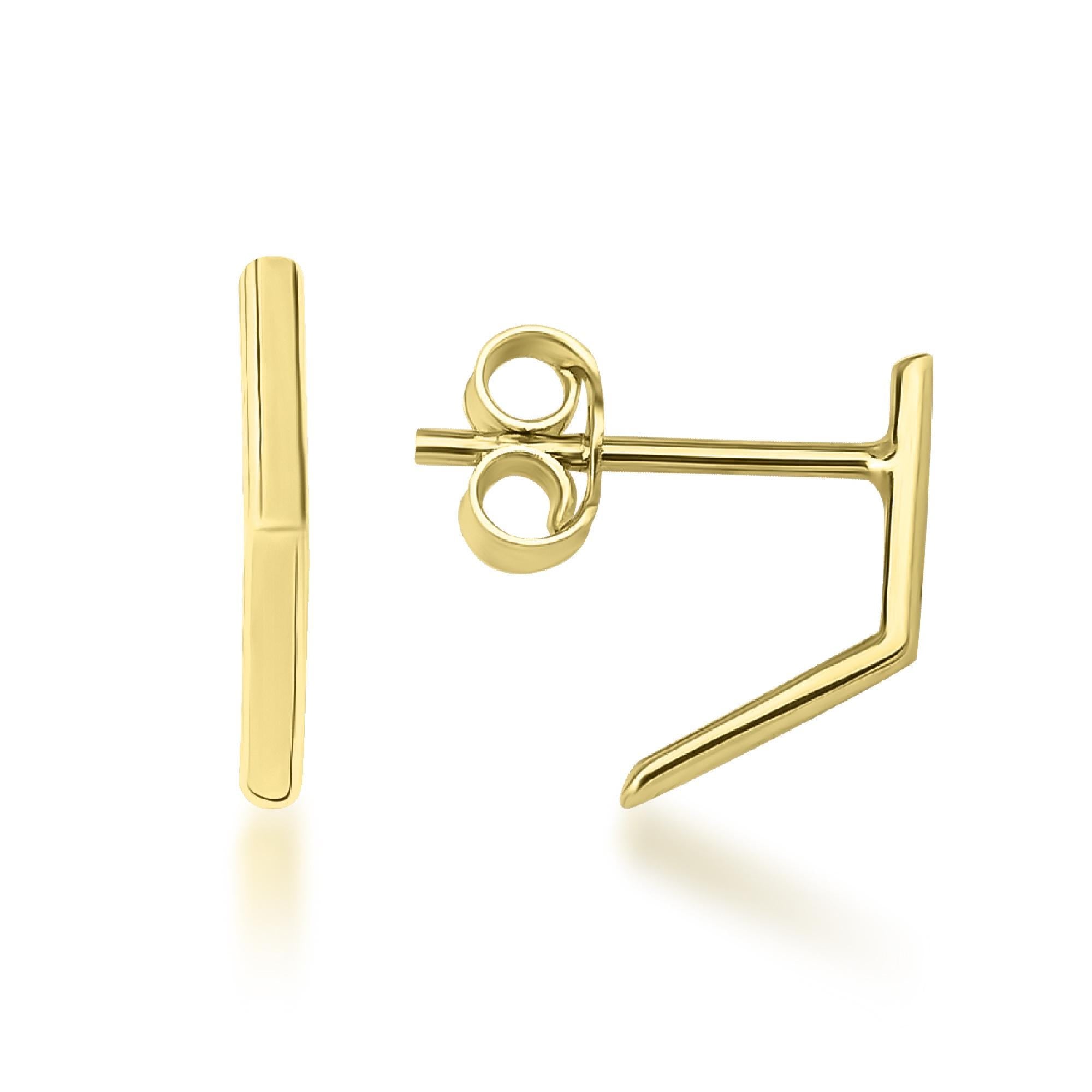 14k Solid Gold Stud Earrings, Gold Bar Earrings