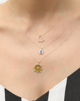 Star Medallion Necklace 14k Gold, Celestial Coin Pendant For Women