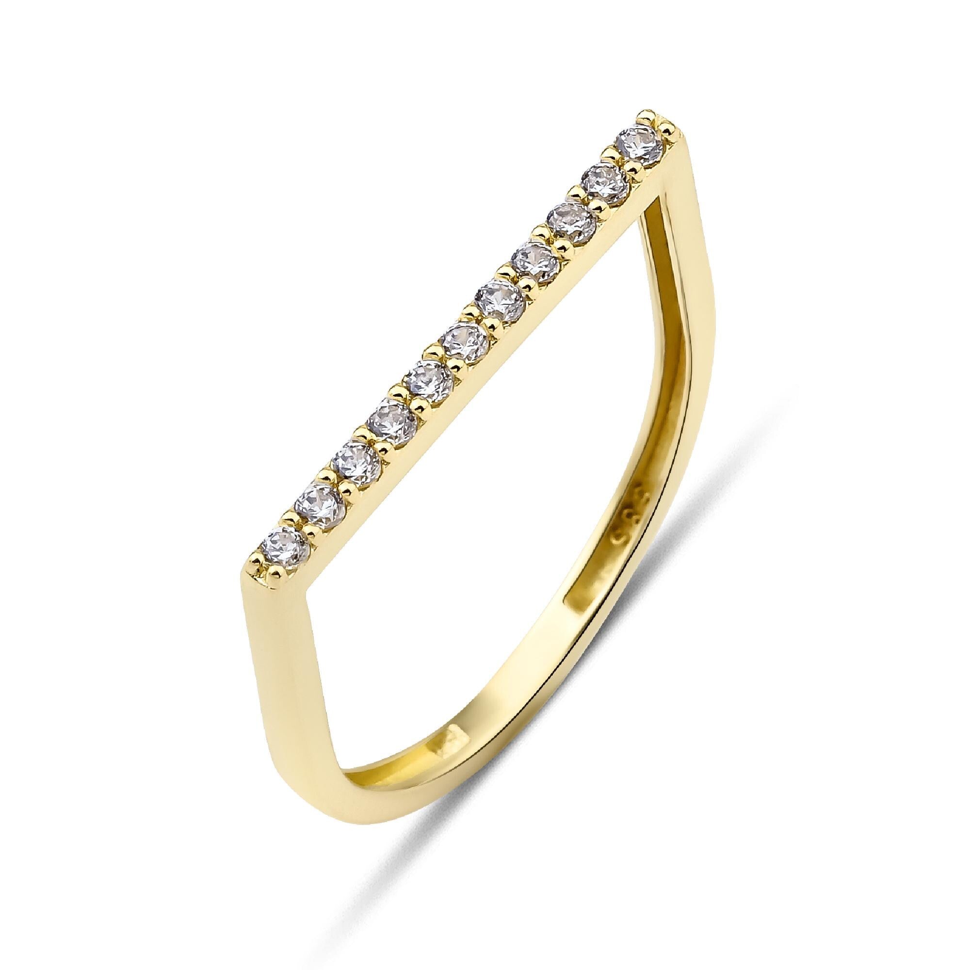 14k Gold Geometrical CZ Simulated Diamond Bar Ring