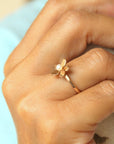 Floral Pearl Ring 14k Solid Gold, Unique Handmade Flower Engagement Ring - Melt'm Jewelry