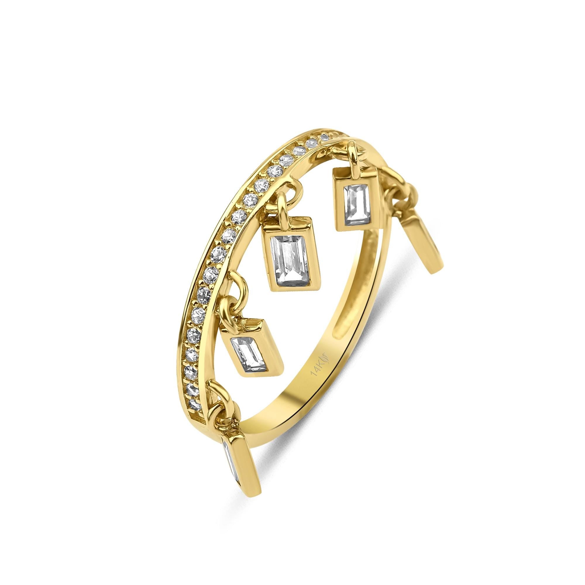 Dangle Bezel Set Stone Ring 14k Solid Gold