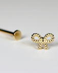 Dainty Bow Tie Internally Threaded Flat Back Earrings 14k Solid Gold, Tiny Twisted Bow Ribbon Piercing Studs, Tragus Stud, Christmas Gift