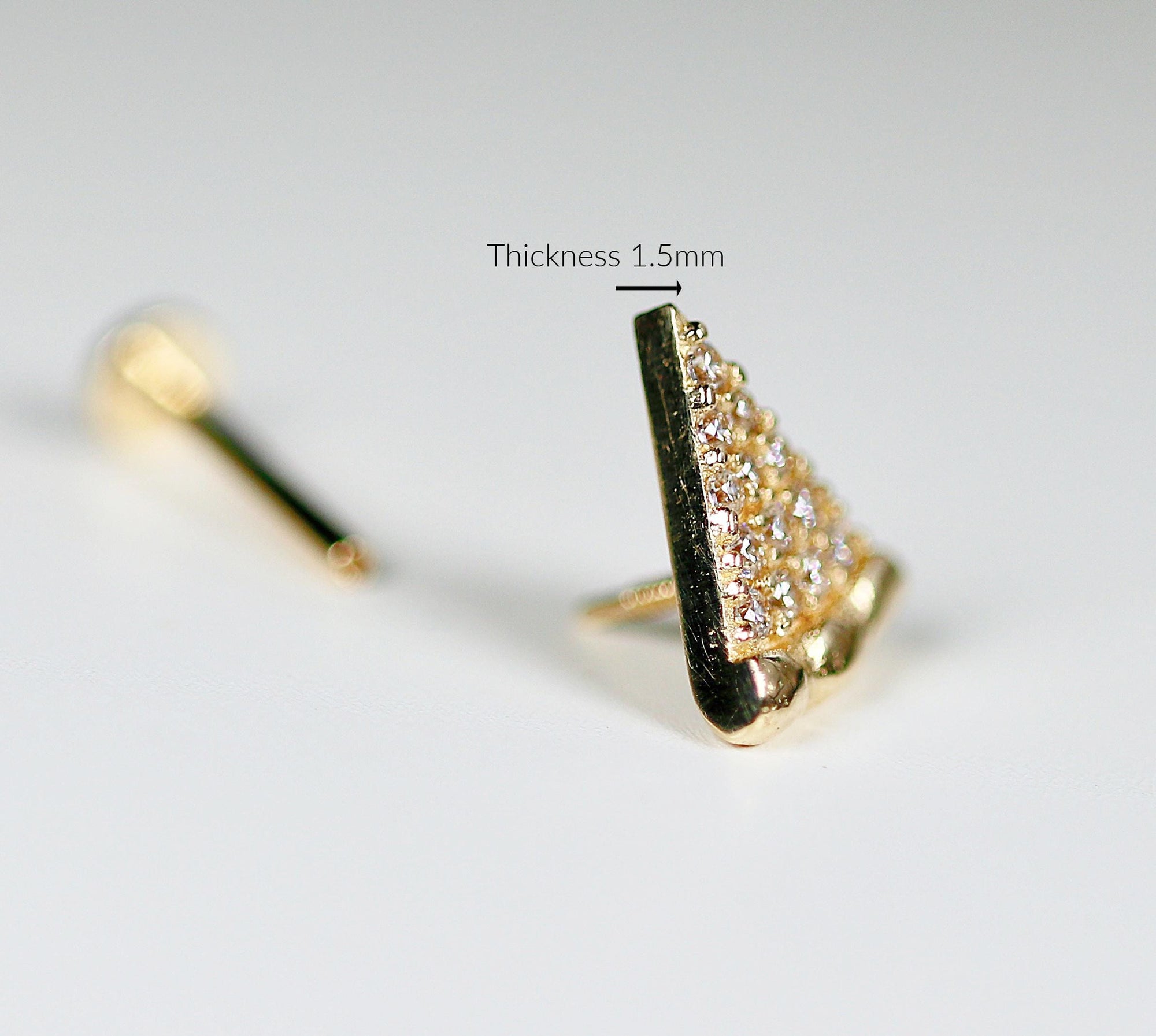 CZ Diamond Pizza Slice Flat Back Earrings 14k Solid Gold 8mm (SINGLE or PAIR) - Melt'm Jewelry