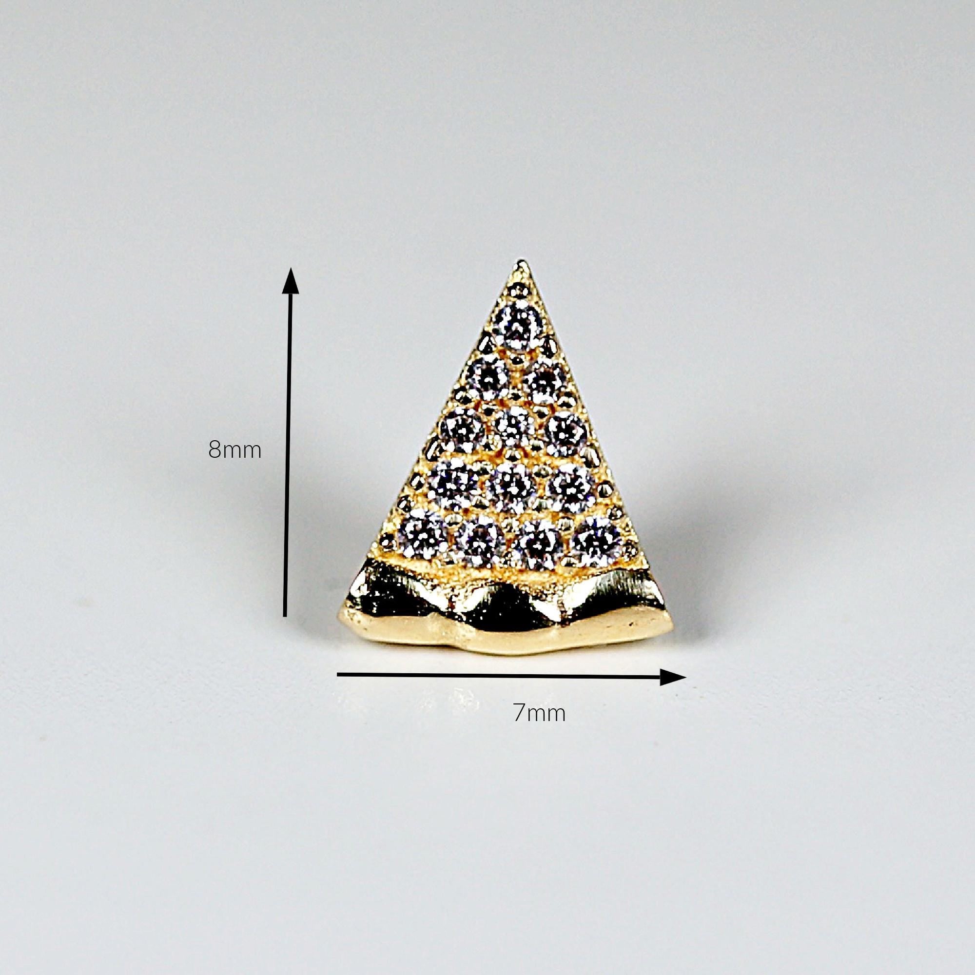 CZ Diamond Pizza Slice Flat Back Earrings 14k Solid Gold 8mm (SINGLE or PAIR) - Melt'm Jewelry