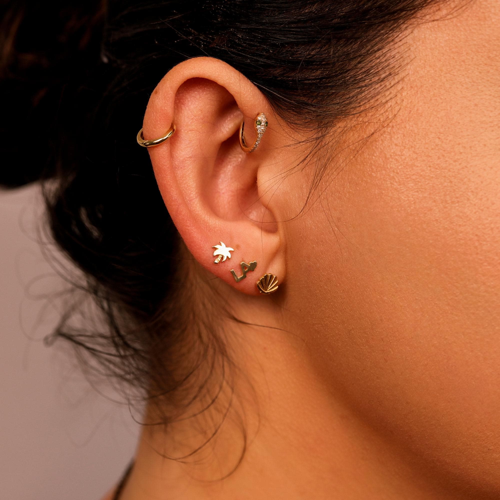 LA with Heart Logo Flat Back Earrings 14k Solid Gold - Melt'm Jewelry