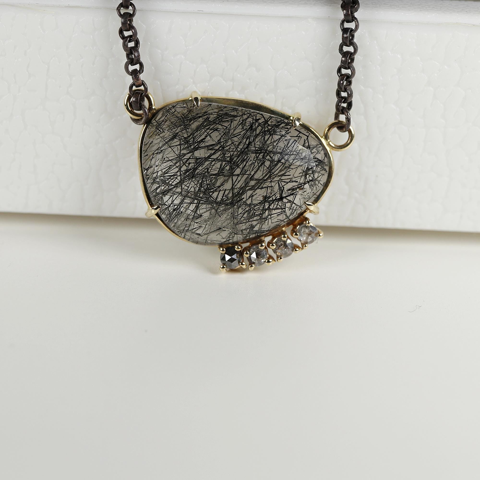 Black Rutilated Quartz Necklace 14k Gold - Melt'm Jewelry