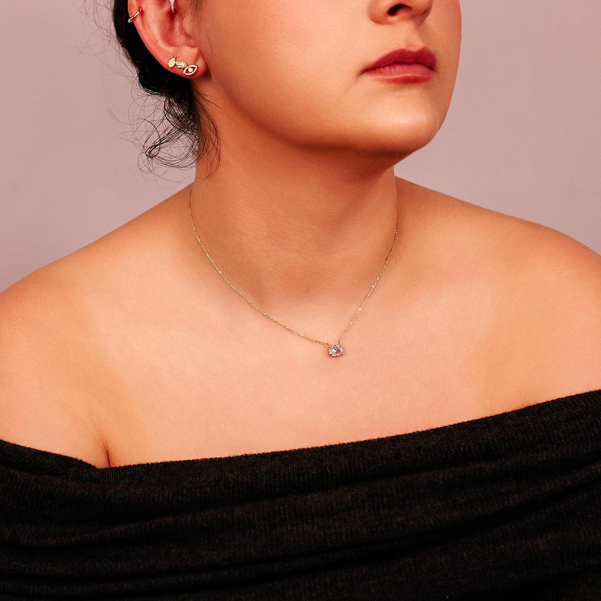 Oval Moissanite Necklace 14k Solid Gold - Melt'm Jewelry