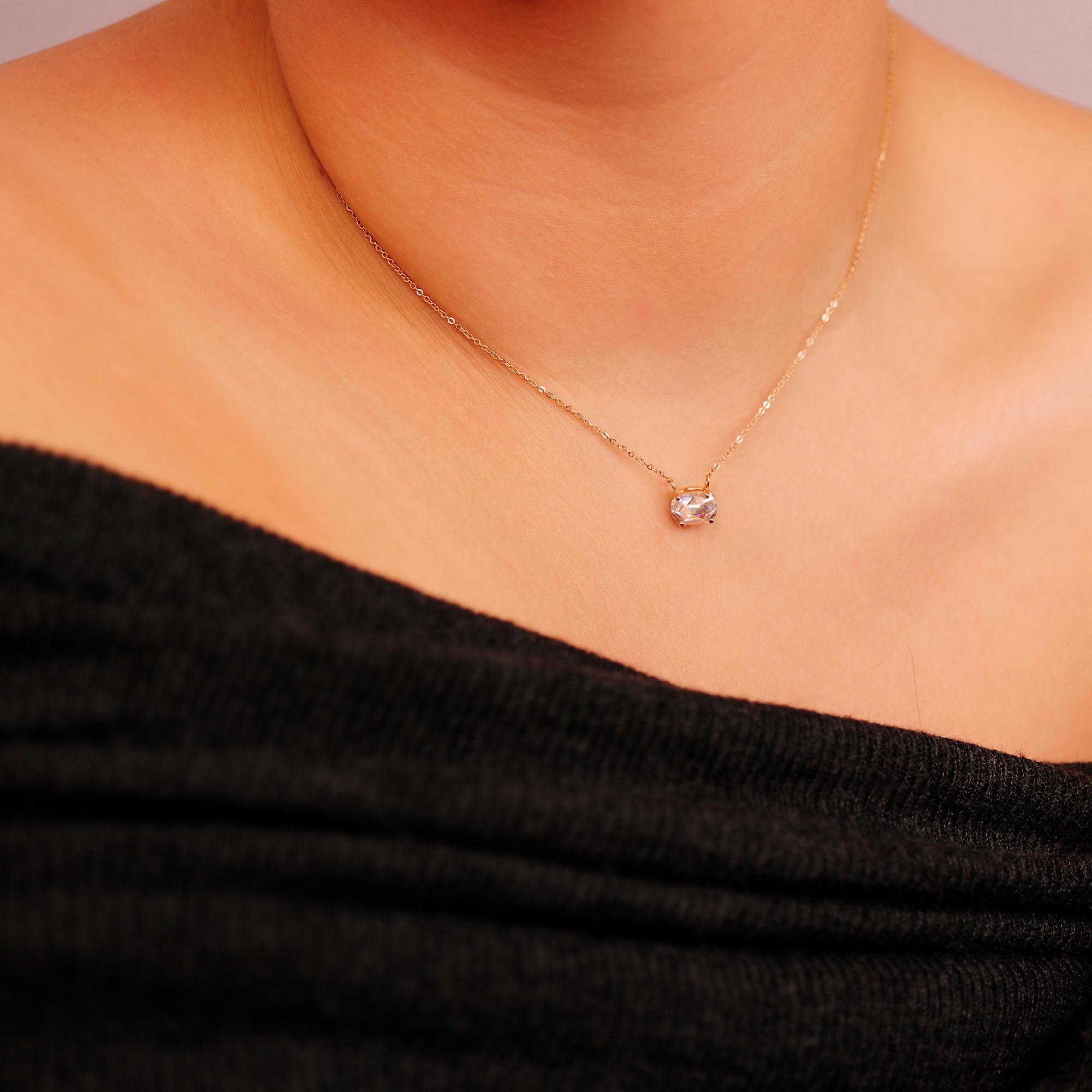 Oval Moissanite Necklace 14k Solid Gold - Melt'm Jewelry