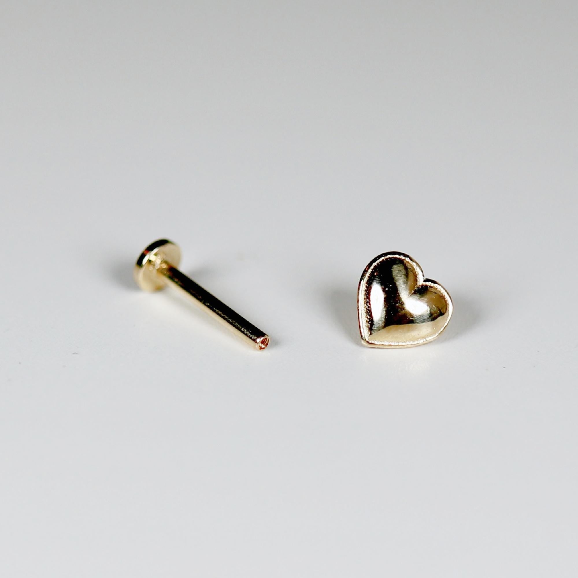 Heart Flat Back Earrings 14k Solid Gold