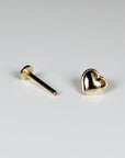 Heart Flat Back Earrings 14k Solid Gold