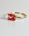 East West Pink Tourmaline Ring 14k Gold, Emerald Cut Tourmaline Engagement Ring, Handmade Unique Tourmaline Promise Ring, Valentine Gift