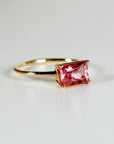 East West Pink Tourmaline Ring 14k Gold, Emerald Cut Tourmaline Engagement Ring, Handmade Unique Tourmaline Promise Ring, Valentine Gift