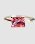 East West Pink Tourmaline Ring 14k Gold, Emerald Cut Tourmaline Engagement Ring, Handmade Unique Tourmaline Promise Ring, Valentine Gift