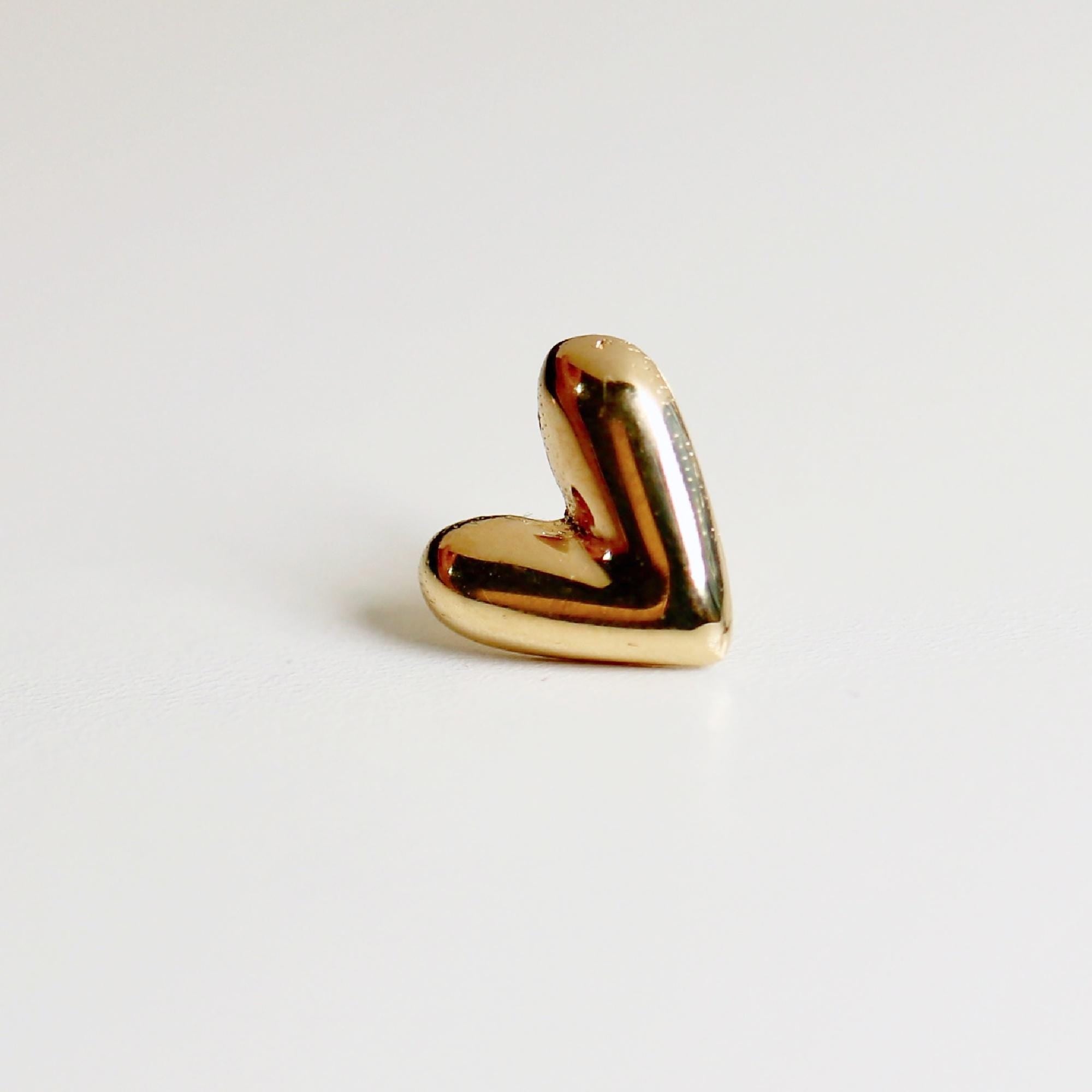 Sweetheart Solid Gold Earrings, Internally Threaded Flat Back Earrings, Heart Piercing Studs, Tragus Stud, Valentine&#39;s Gift