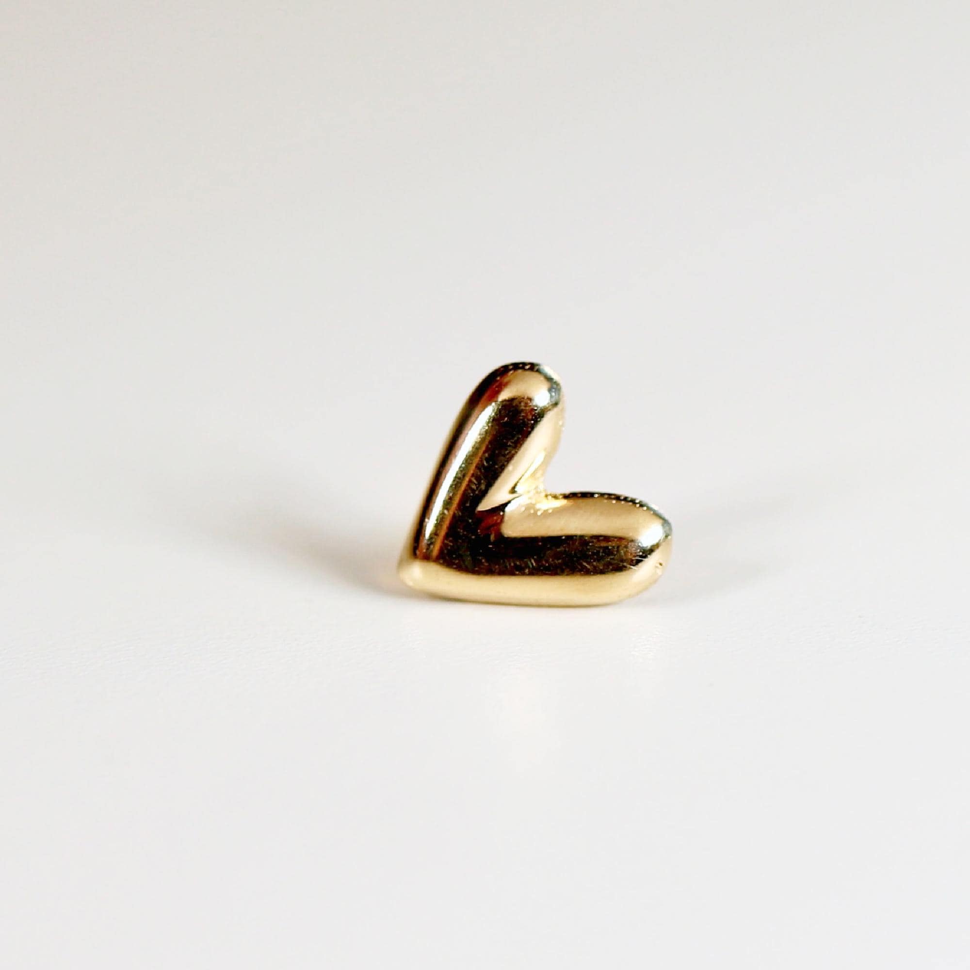 Sweetheart Solid Gold Earrings, Internally Threaded Flat Back Earrings, Heart Piercing Studs, Tragus Stud, Valentine&#39;s Gift