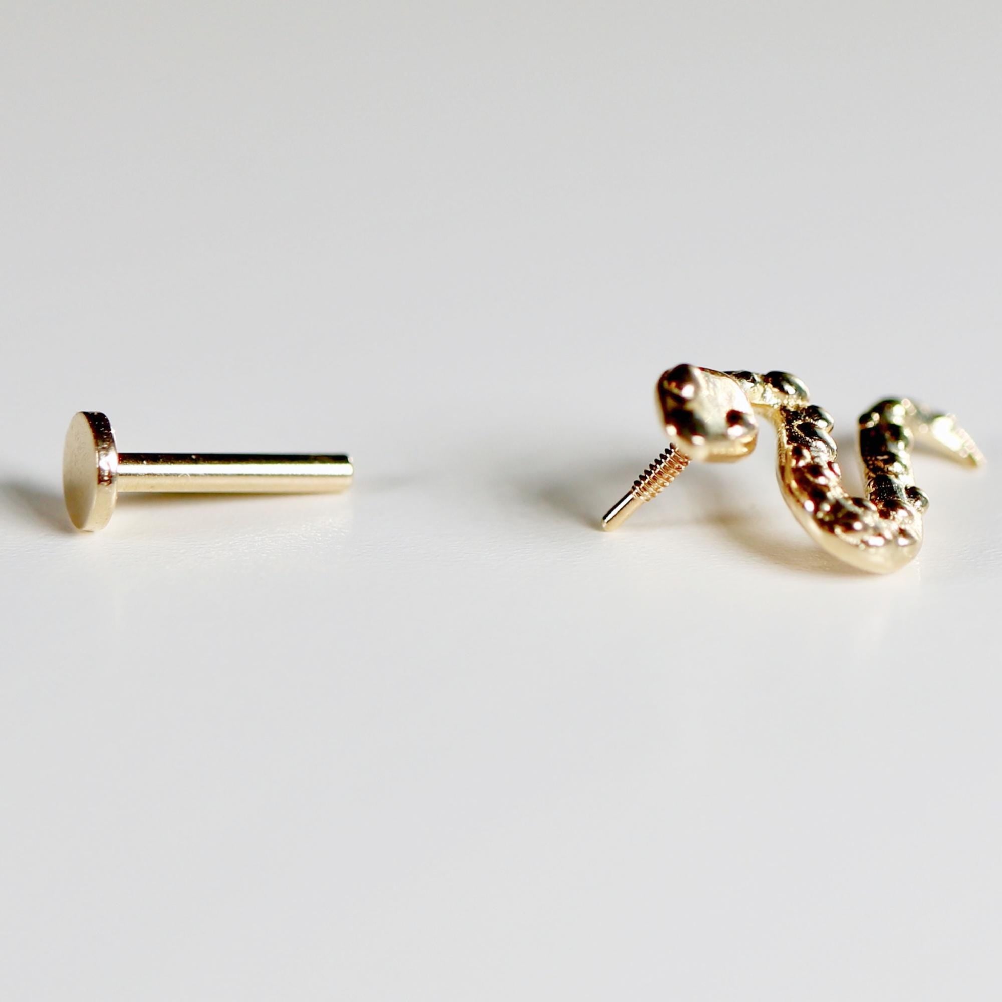 Snake Flat Back Earrings 14k Solid Gold, Serpent Stack Earrings - Melt'm Jewelry