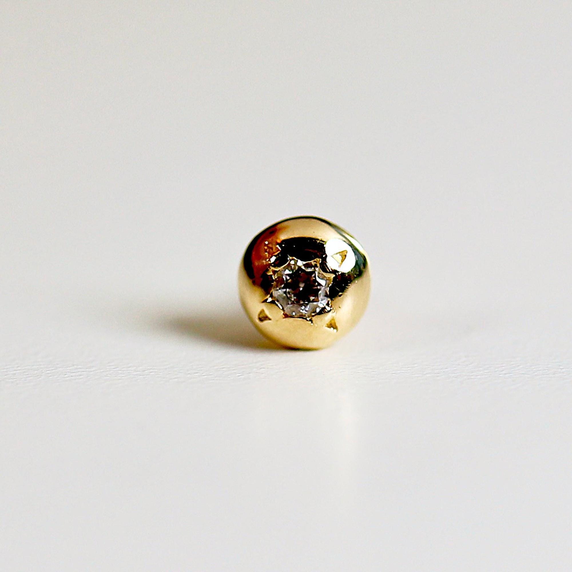 Cz Ball Flat Back Earrings 14k Solid Gold, Internally Threaded Earrings (SINGLE or PAIR) - Melt'm Jewelry