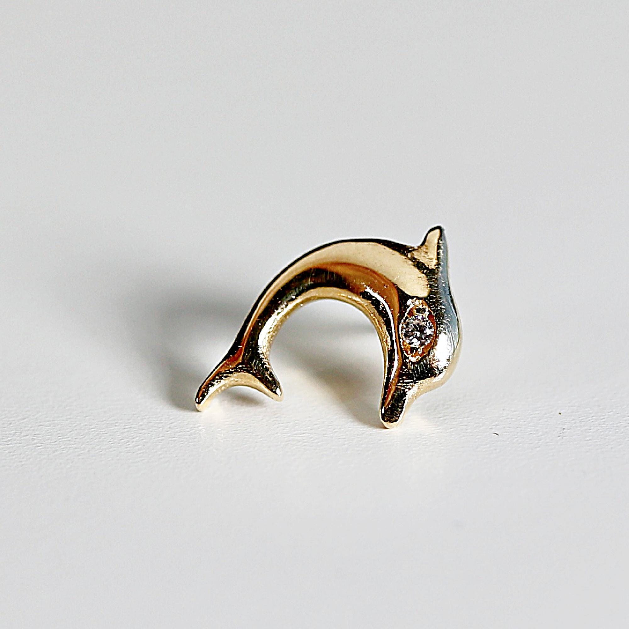 Dolphin Flat Back Earrings 14k Gold (SINGLE OR PAIR) - Melt'm Jewelry