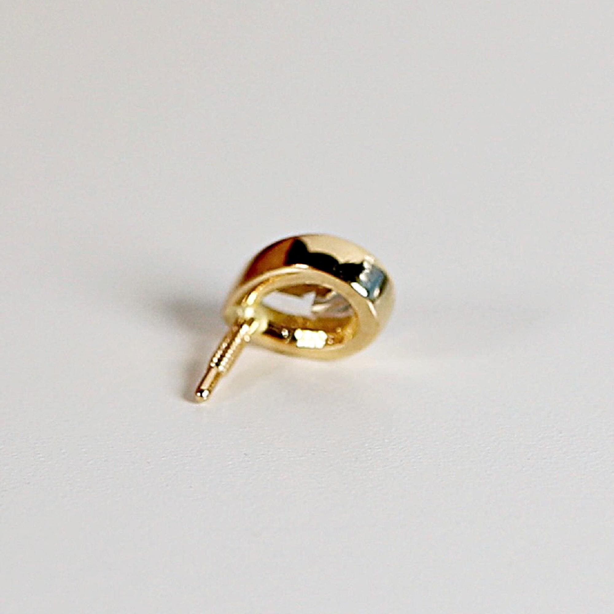 Pear CZ Bezel Set Flat Back Earrings 14k Solid Gold (single or pair)