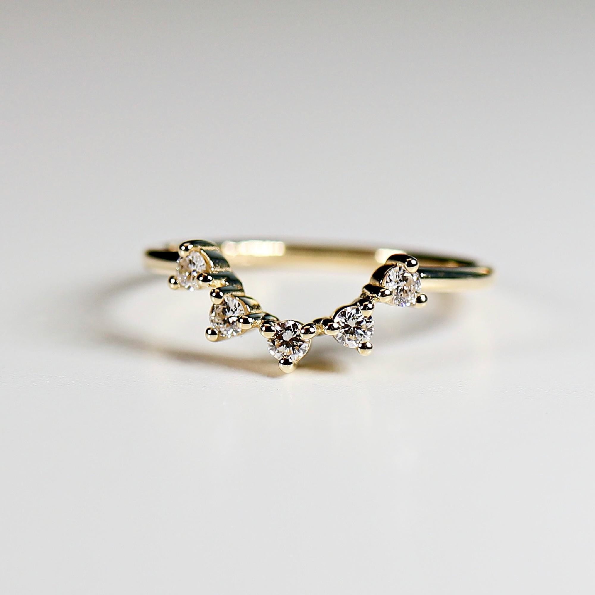 Curved Wedding Band, Five Stone Diamond Ring - Melt'm Jewelry