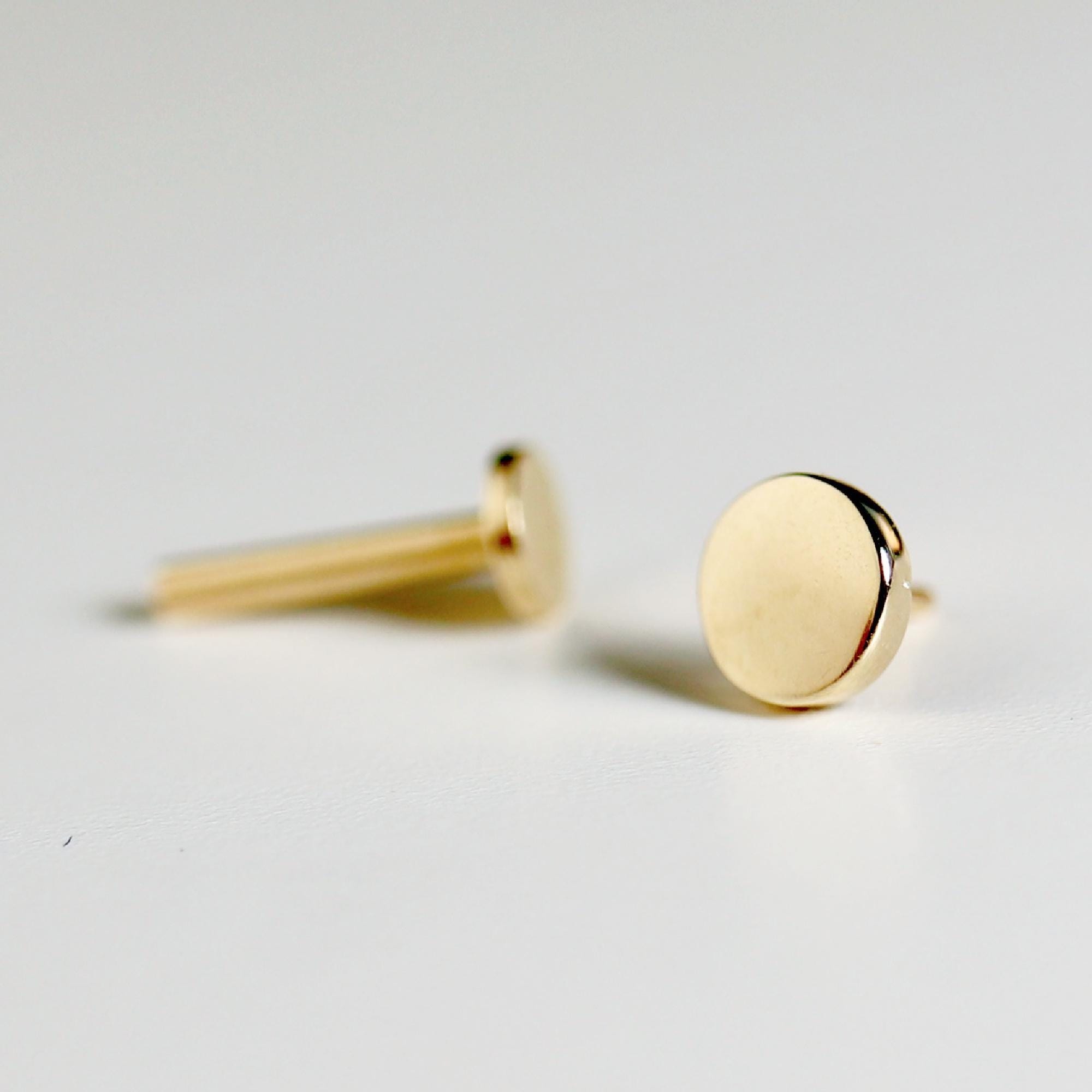 Tiny Gold Circle Cartilage Earrings in 14k Gold - flat back internally threaded labret studs - Melt'm Jewelry