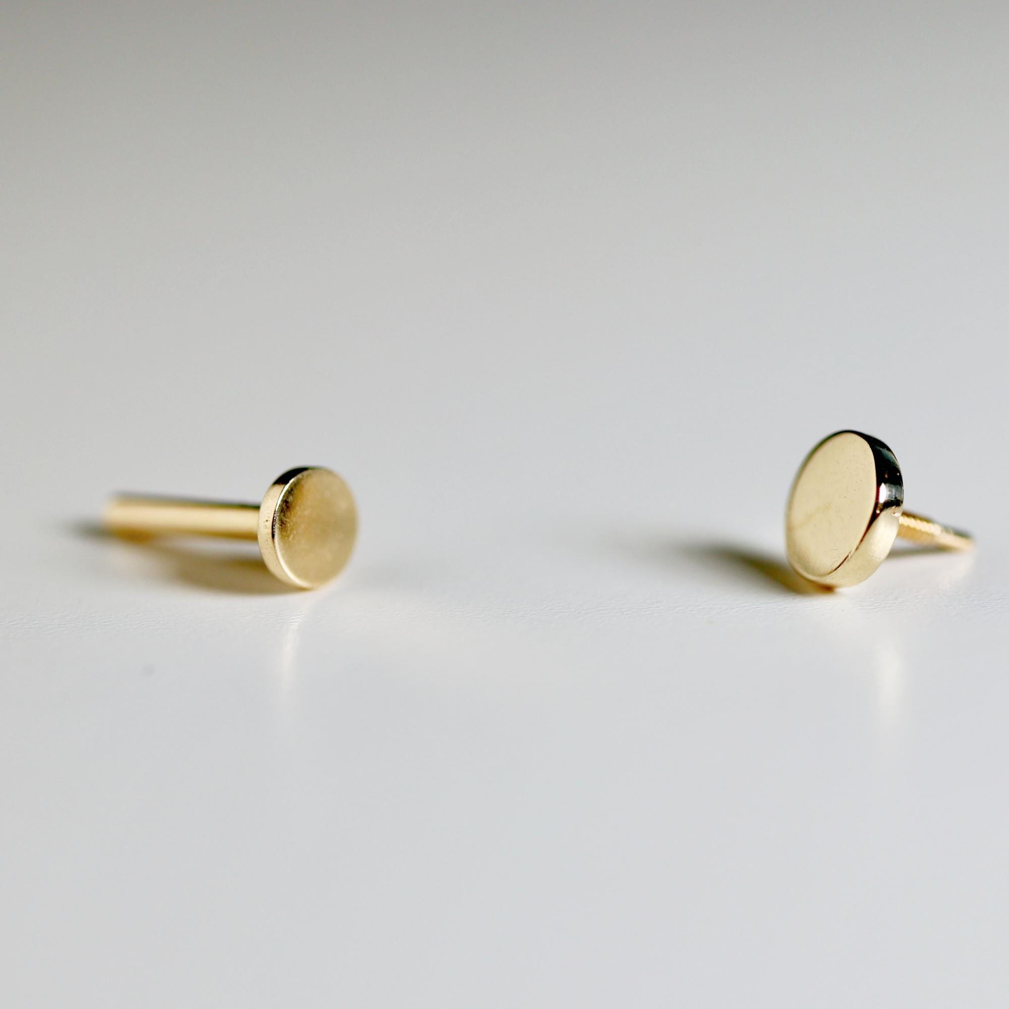 Tiny Gold Circle Cartilage Earrings in 14k Gold - flat back internally threaded labret studs - Melt'm Jewelry