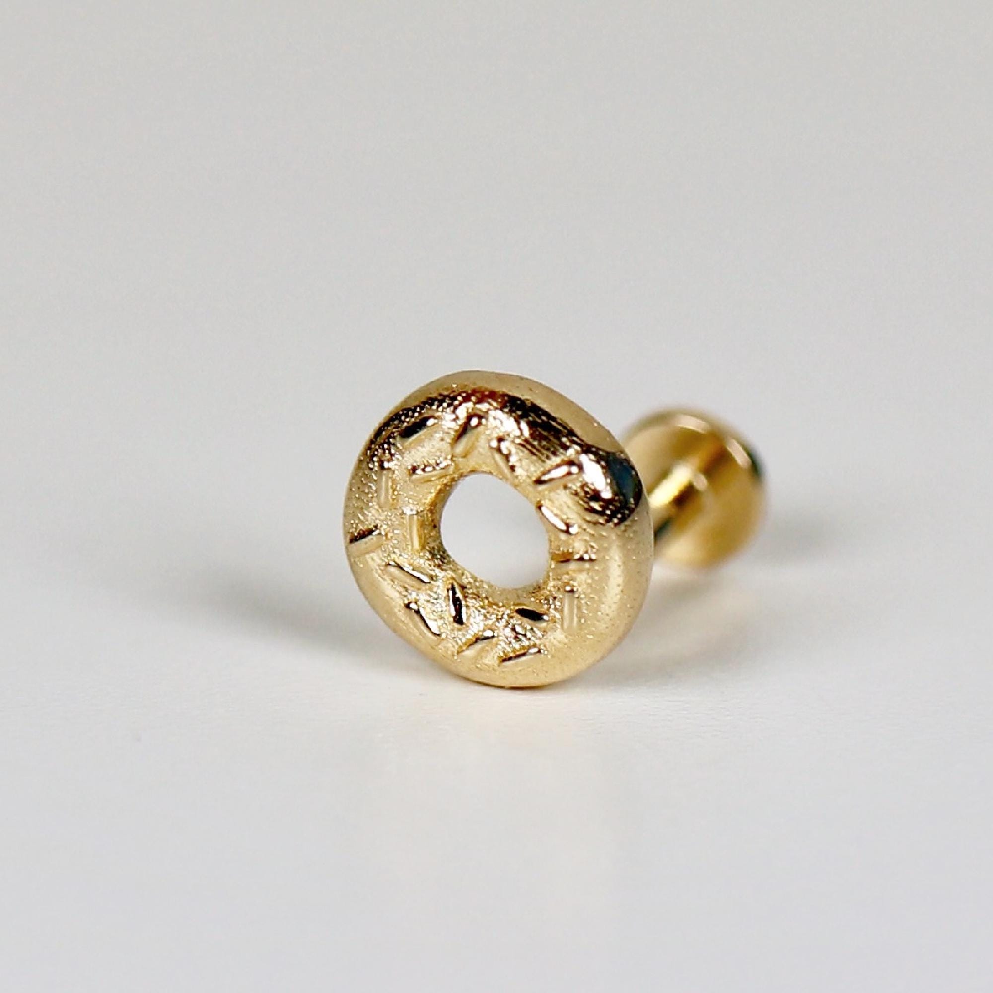 Donut Flat Back Earrings 14k Solid Gold, Food Stack Earrings - Melt'm Jewelry