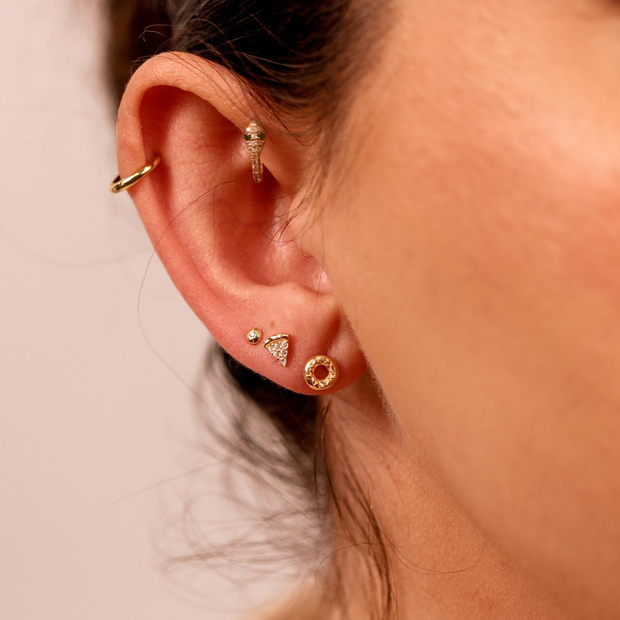 Donut Flat Back Earrings 14k Solid Gold, Food Stack Earrings - Melt'm Jewelry