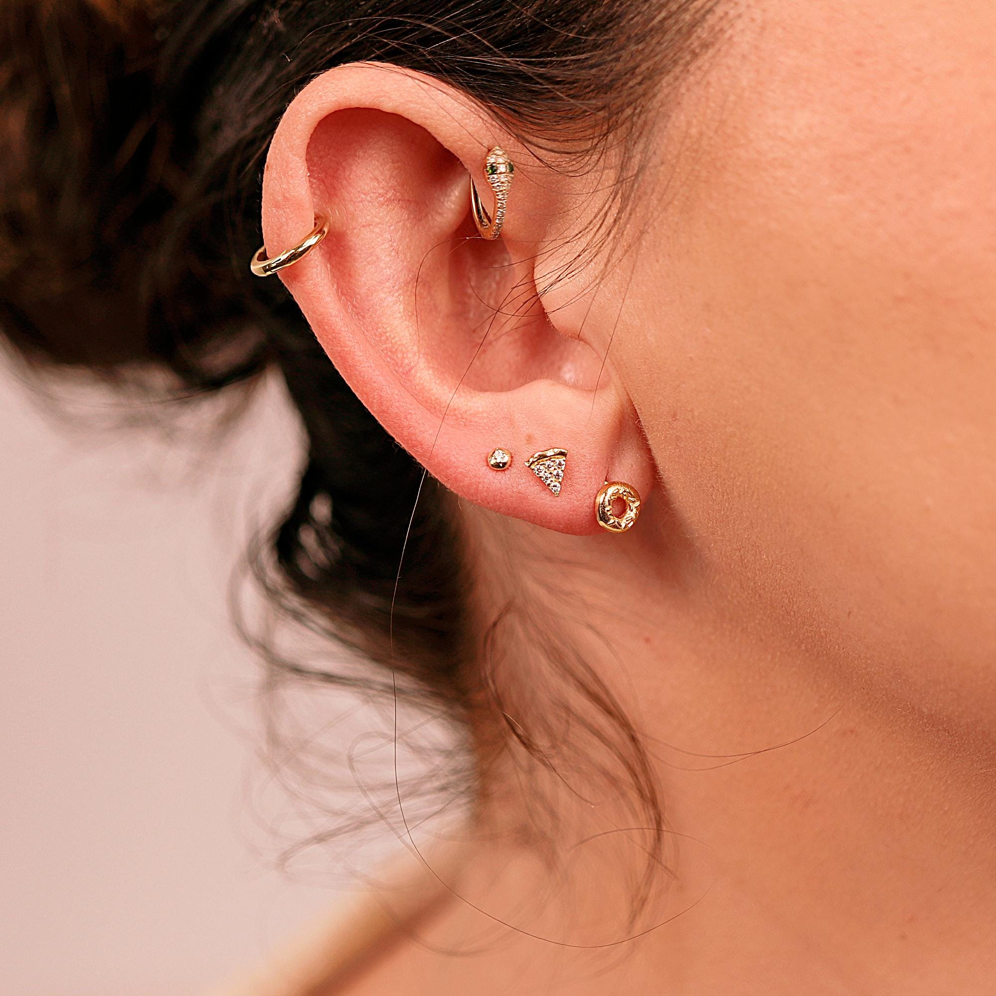 Donut Flat Back Earrings 14k Solid Gold, Food Stack Earrings - Melt'm Jewelry