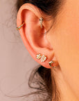 Flower Flat Back Earrings 14k Solid Gold, Cz Flower Stack Earrings - Melt'm Jewelry