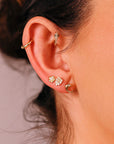 Flower Flat Back Earrings 14k Solid Gold, Cz Flower Stack Earrings - Melt'm Jewelry