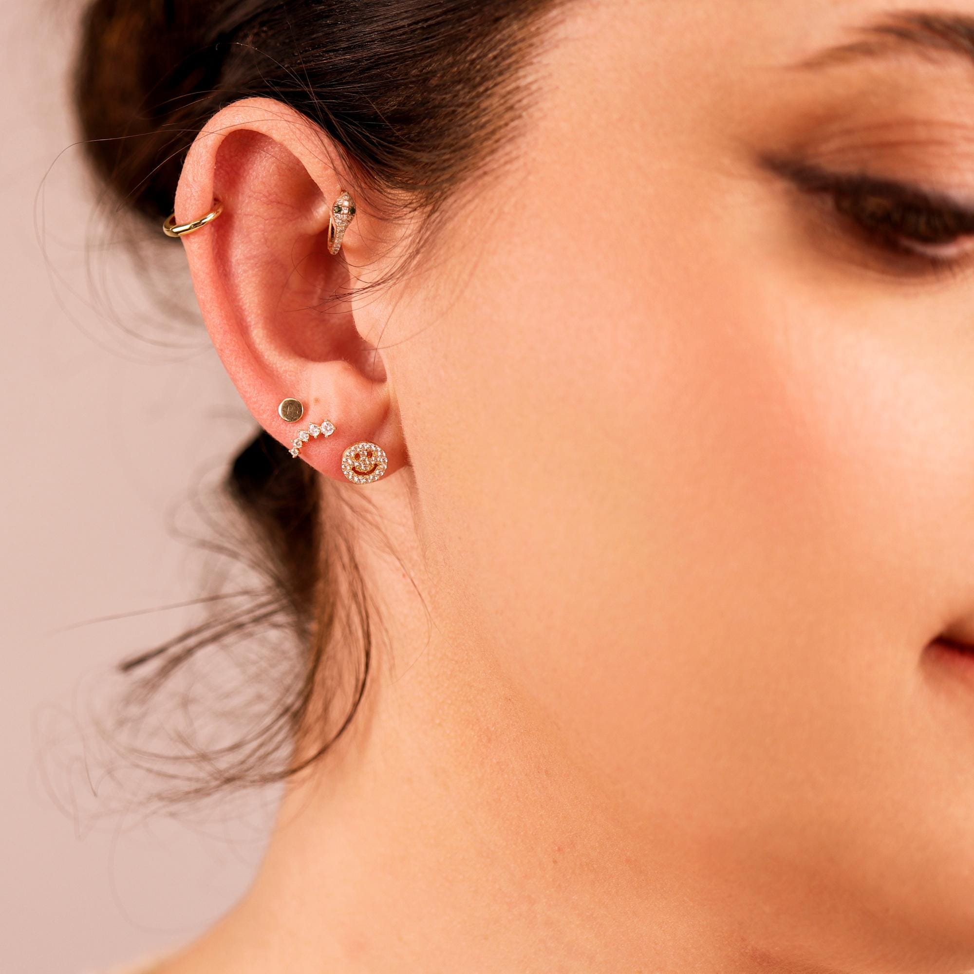 Smiley Face Flat Back Earrings 14k Solid Gold - Melt'm Jewelry