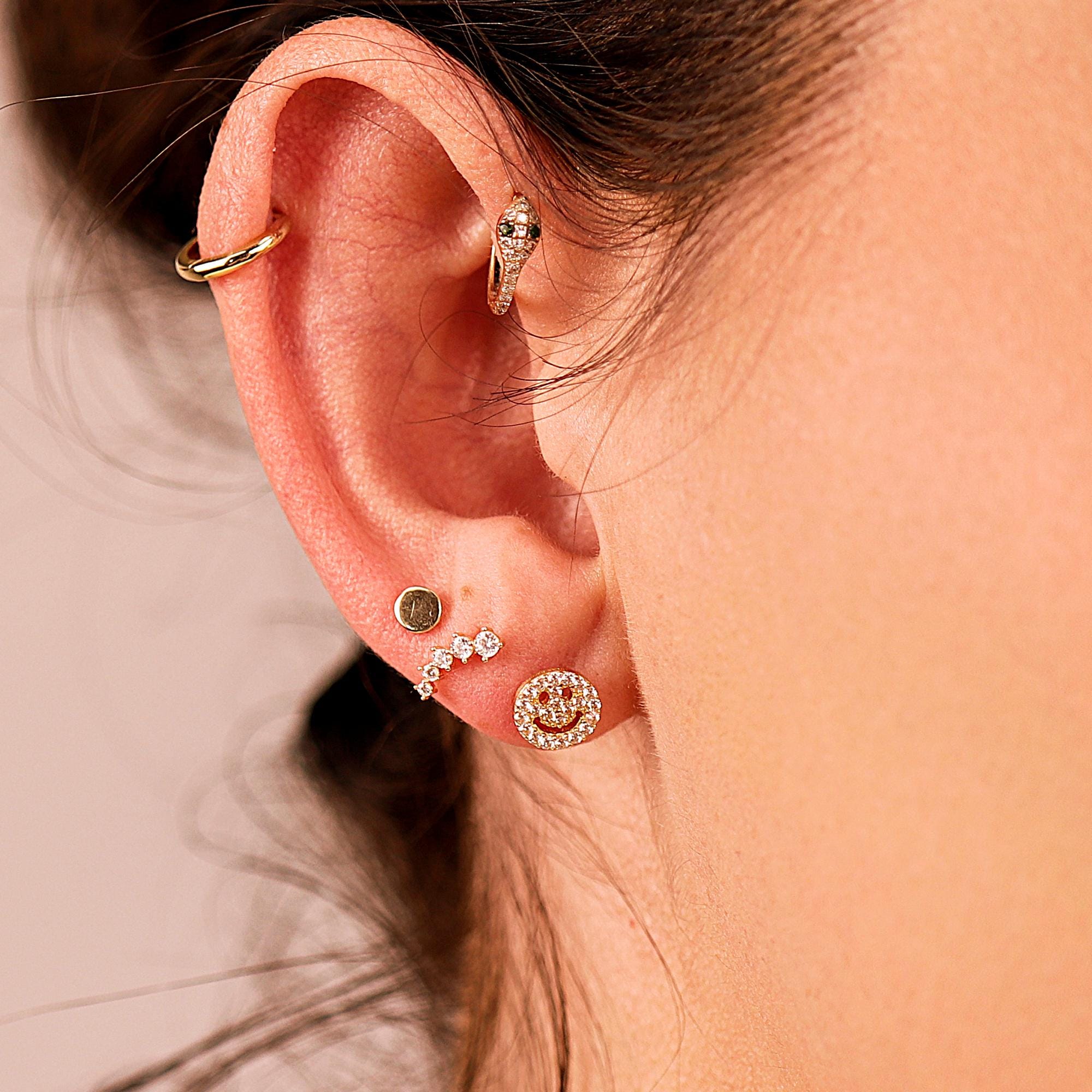CZ Curved Bar Ear Piercing, Flat Back internally threaded labret studs (SINGLE or PAIR) - Melt'm Jewelry