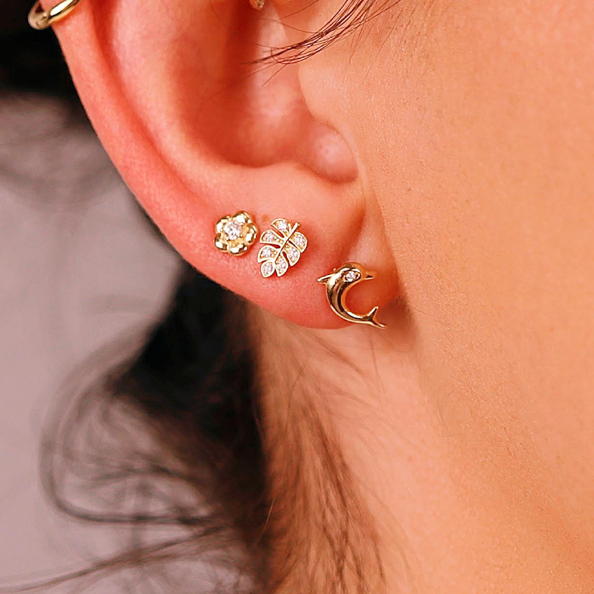 Dolphin Flat Back Earrings 14k Gold (SINGLE OR PAIR) - Melt'm Jewelry