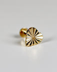 Fluted Heart Flat Back Cartilage Earrings 14k Solid Gold - Melt'm Jewelry