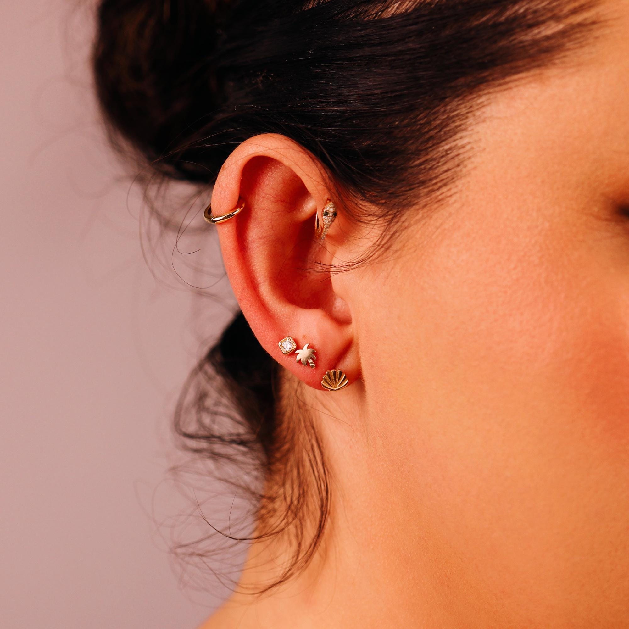 Tiny Palm Tree Flat Back Earrings (5 mm) 14k Solid Gold - Melt'm Jewelry