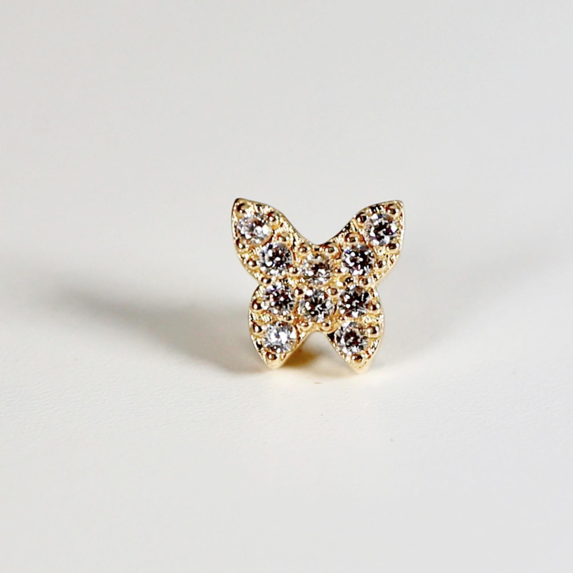 CZ Butterfly Flat Back Earrings 14k Solid Gold (single or pair) - Melt'm Jewelry