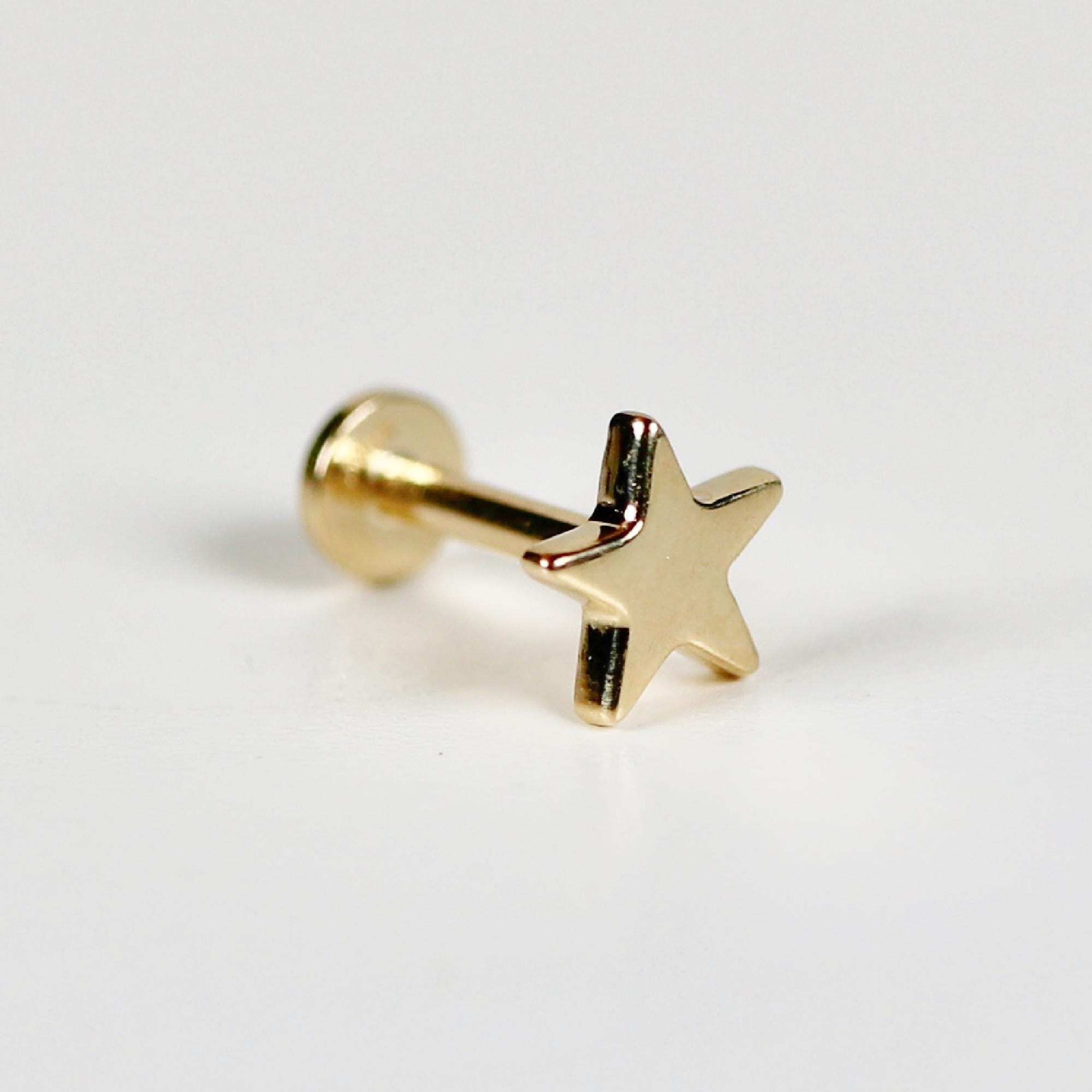 Star Earrings 14k Solid Gold, Internally Threaded Flat Back Earrings - Melt'm Jewelry