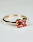 East West Pink Tourmaline Ring 14k Gold, Emerald Cut Tourmaline Engagement Ring, Handmade Unique Tourmaline Promise Ring, Valentine Gift