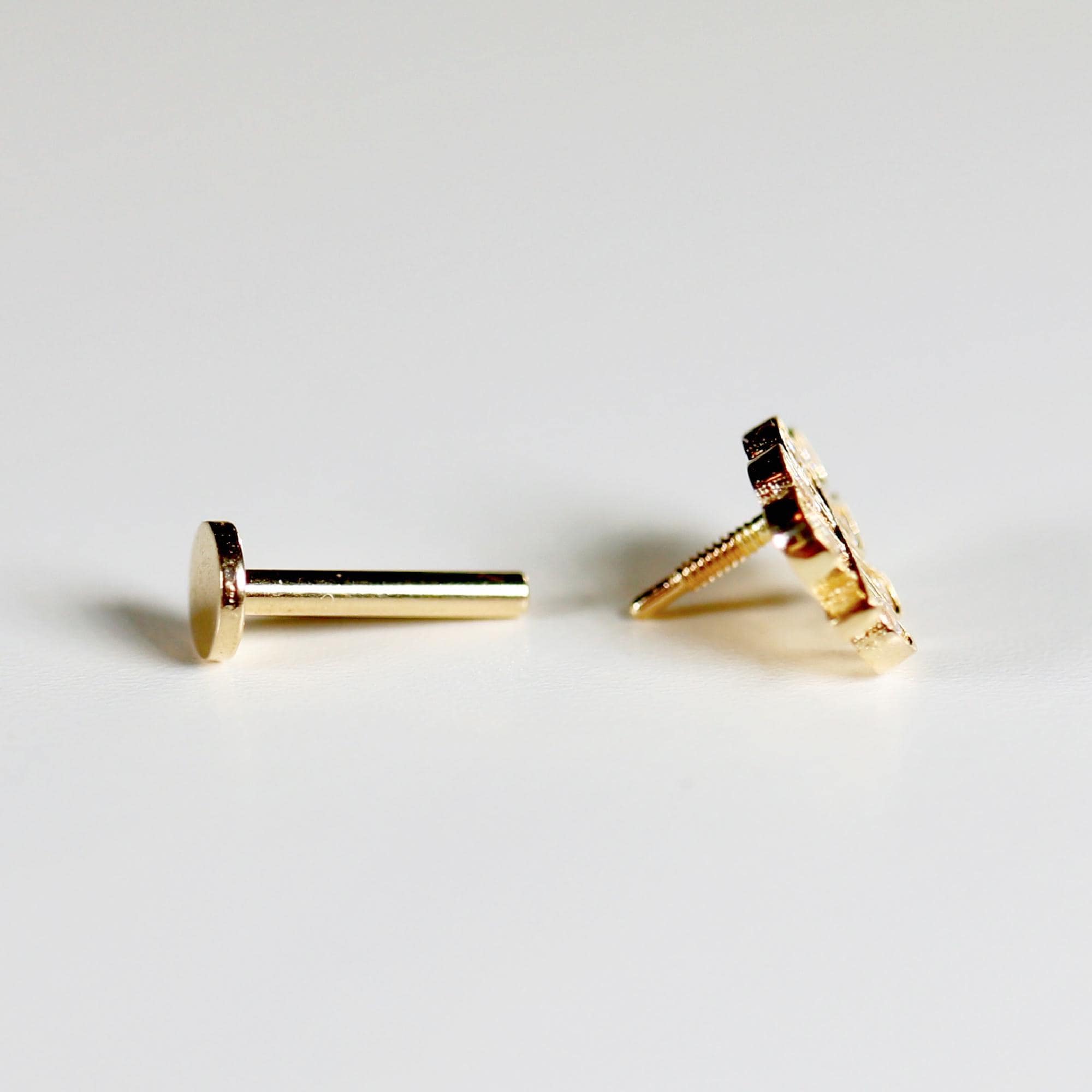 Monstera Leaf Cz Flat Back Earrings 14k Solid Gold - Melt'm Jewelry