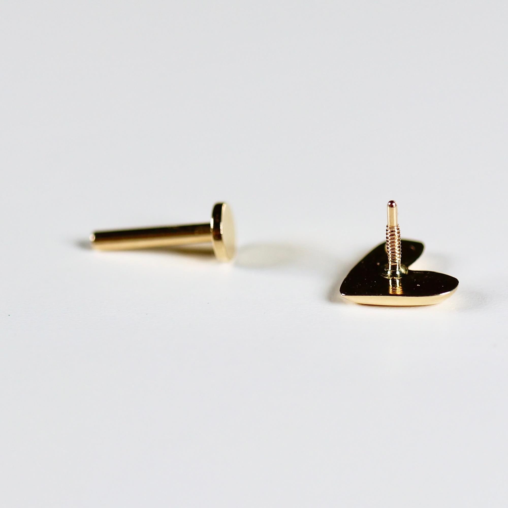Sweetheart Solid Gold Earrings, Internally Threaded Flat Back Earrings (SINGLE or PAIR) - Melt'm Jewelry