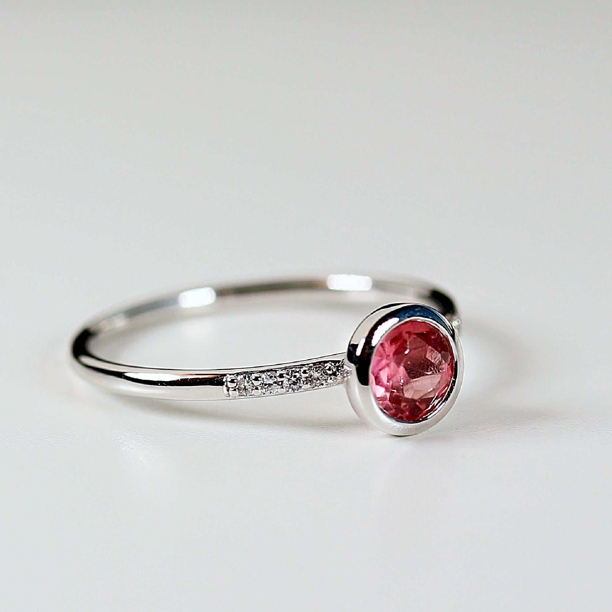 Dainty Pink Tourmaline Ring, 14k Solid Gold Blush Solitaire Ring With Diamonds - Melt'm Jewelry