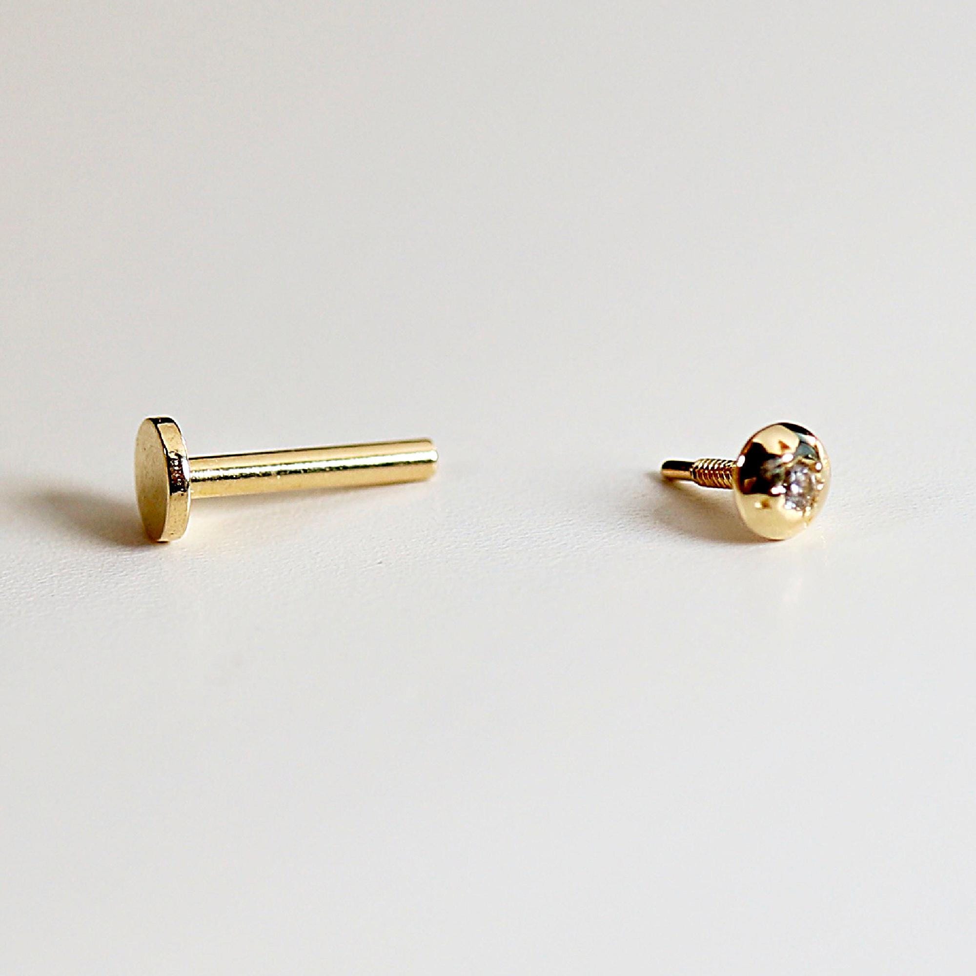 Cz Ball Flat Back Earrings 14k Solid Gold, Internally Threaded Earrings (SINGLE or PAIR) - Melt'm Jewelry