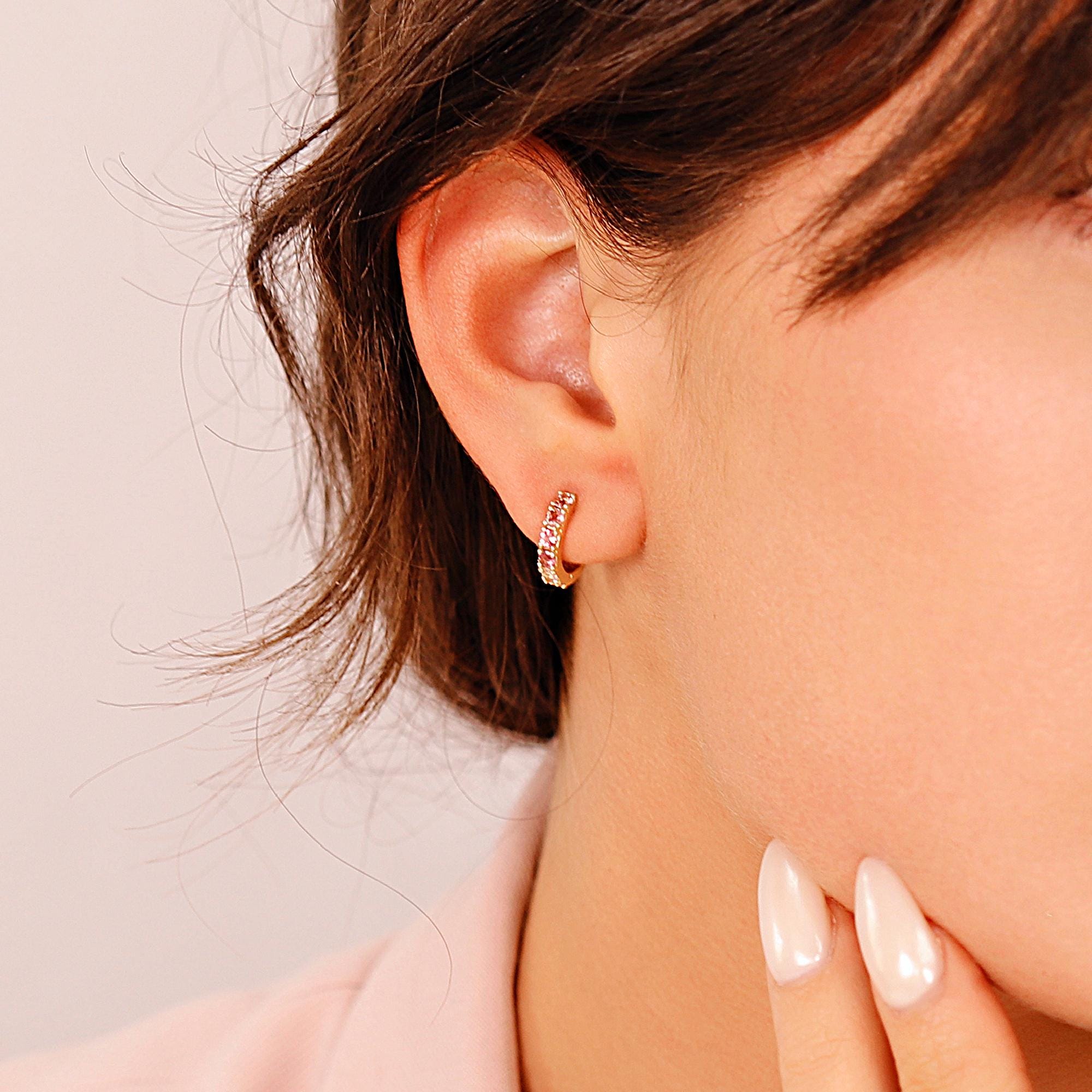 Pink Tourmaline Hoop Earrings 14k Gold - Melt'm Jewelry