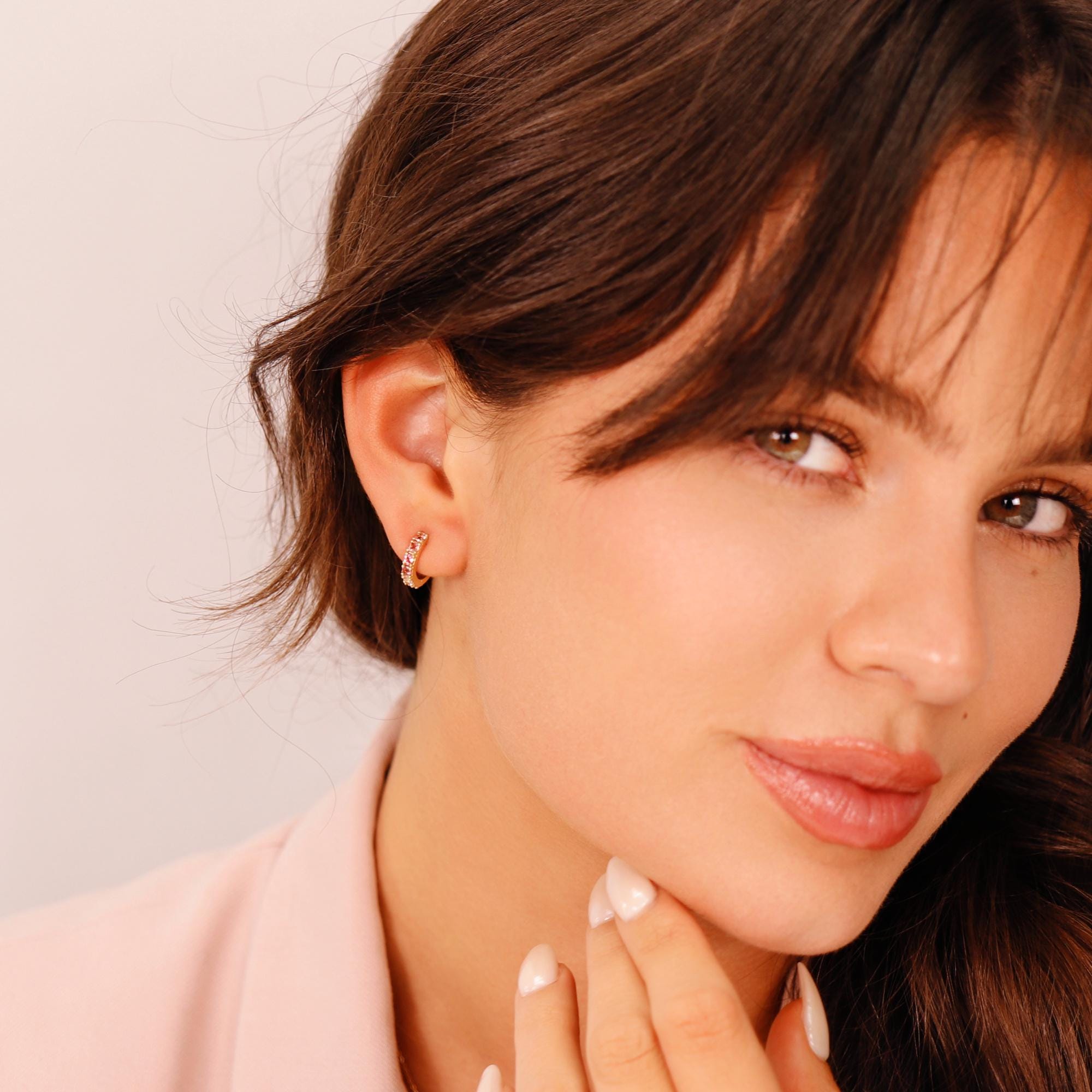 Pink Tourmaline Hoop Earrings 14k Gold - Melt'm Jewelry