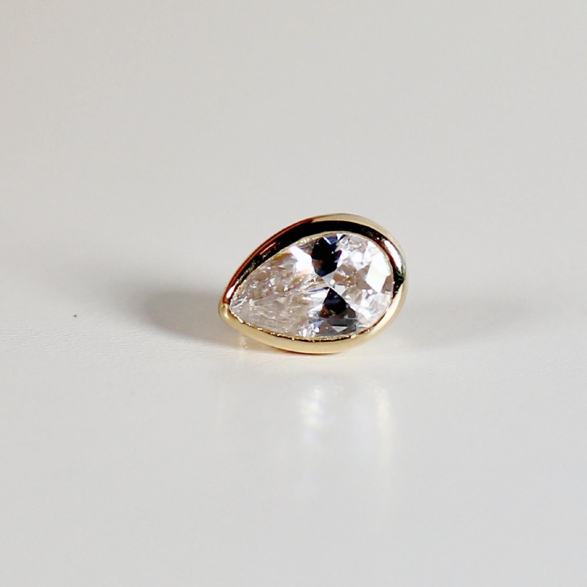Pear CZ Bezel Set Flat Back Earrings 14k Solid Gold (single or pair) - Melt'm Jewelry